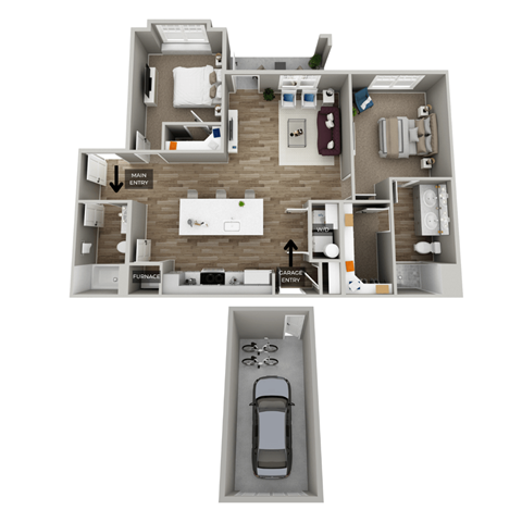 a floor plan with two bedrooms and two bathrooms